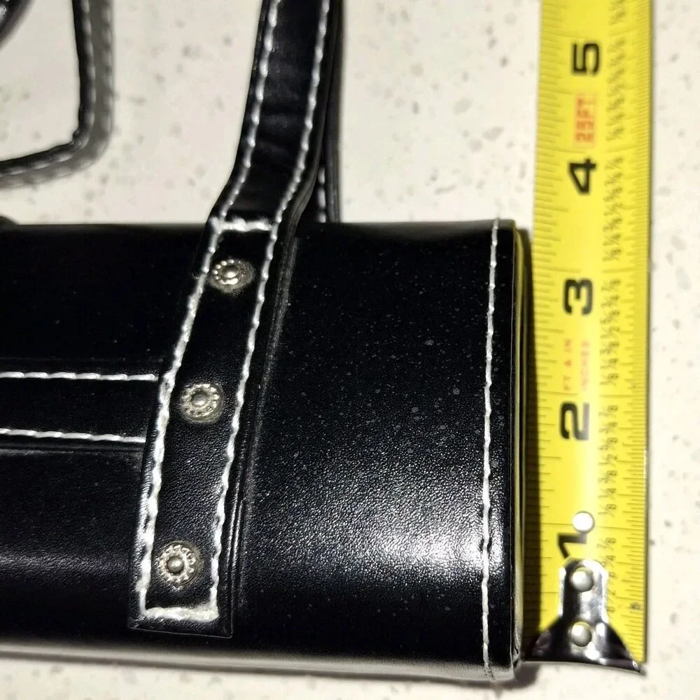 Black Small Rectangular Handbag Cosmetic Purse with Decorative Silver Tone Studs